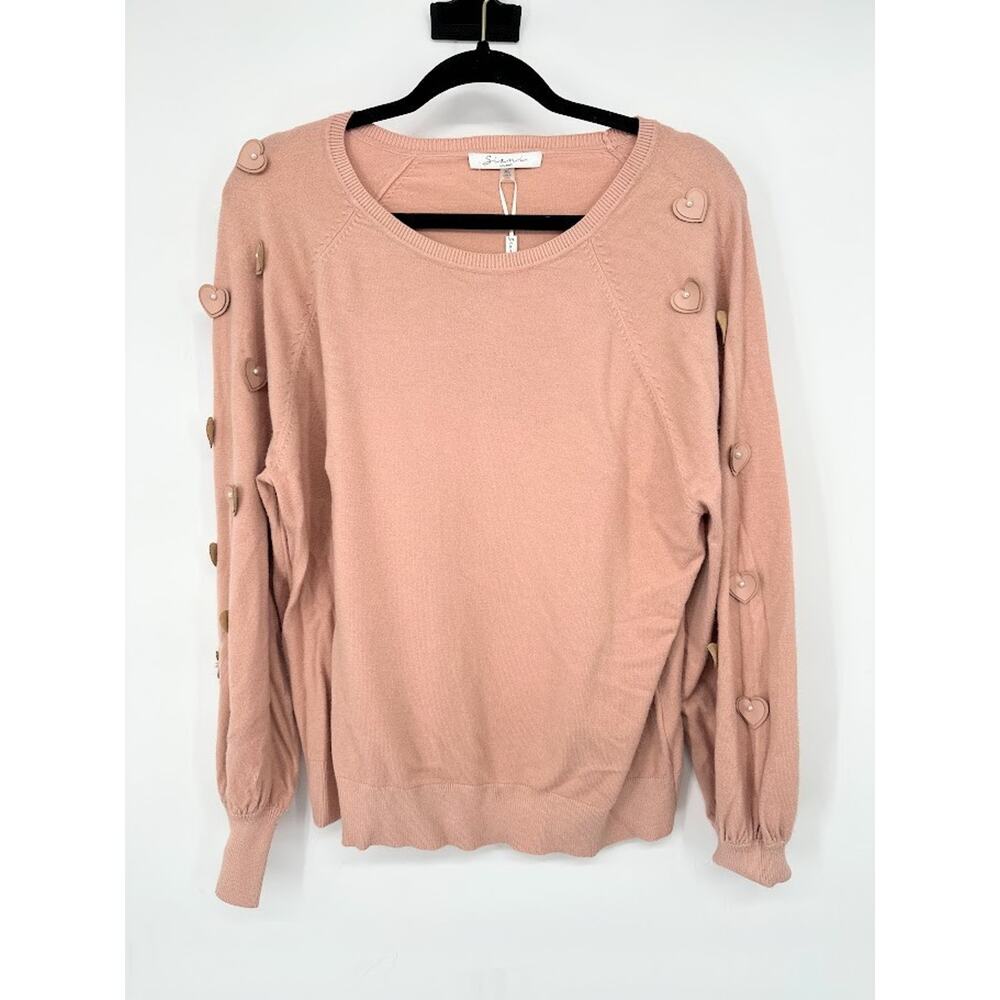 Sioni Milano Sweater Size XL 3D Heart Soft Blush Pink Romantic Euro Whimsy‎ Cozy